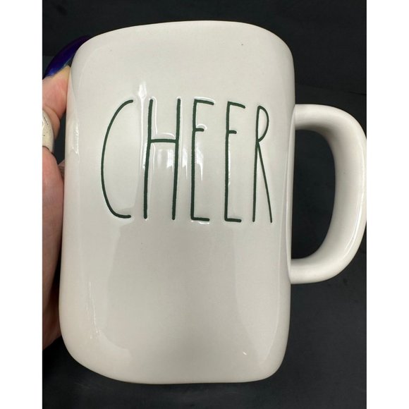 RAE DUNN CHEER White Coffee Mug Green LL Long Letter Red Interior Christmas - Picture 8 of 8
